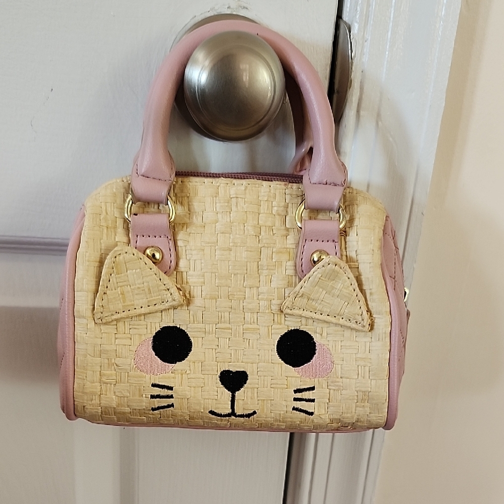 Betsey Johnson Pink and Tan Cat Crossbody Bag